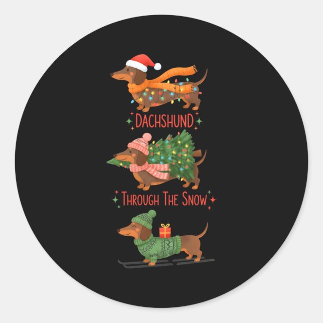 Dachshund Dogs Christmas Sweater Dachshund Through Classic Round Sticker (Front)