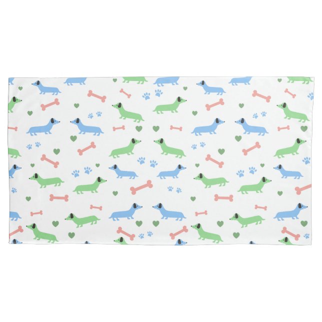 Dachshund Dogs Cute Doxies Paws Green Pillowcase (Front-Left)