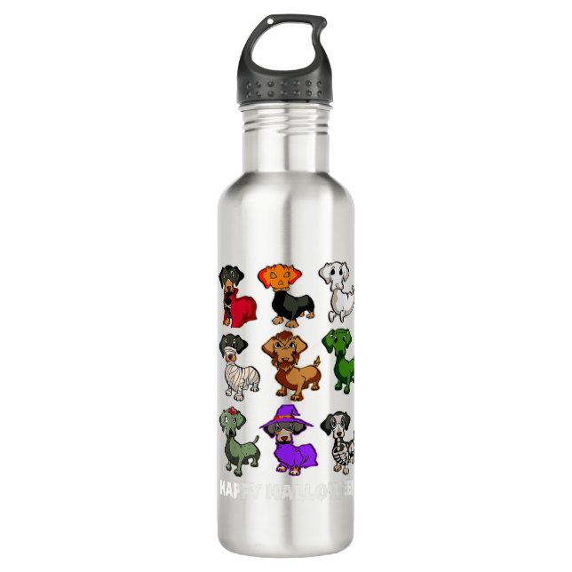 Dachshund Dogs Halloween Happy Halloween 710 Ml Water Bottle (Front)