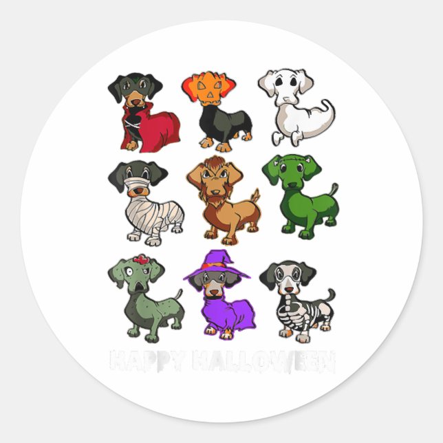 Dachshund Dogs Halloween Happy Halloween Classic Round Sticker (Front)