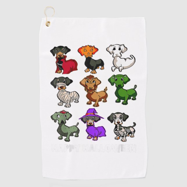 Dachshund Dogs Halloween Happy Halloween Golf Towel (Front)