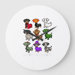 Dachshund Dogs Halloween Happy Halloween Large Clock