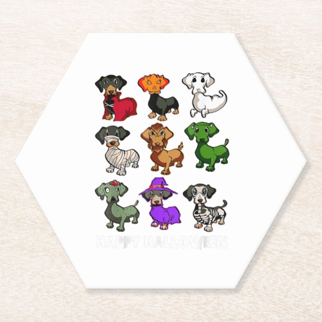 Dachshund Dogs Halloween Happy Halloween Paper Coaster (Front)