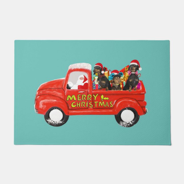 Dachshund Dogs in Christmas Delivery Truck Doormat (Front)