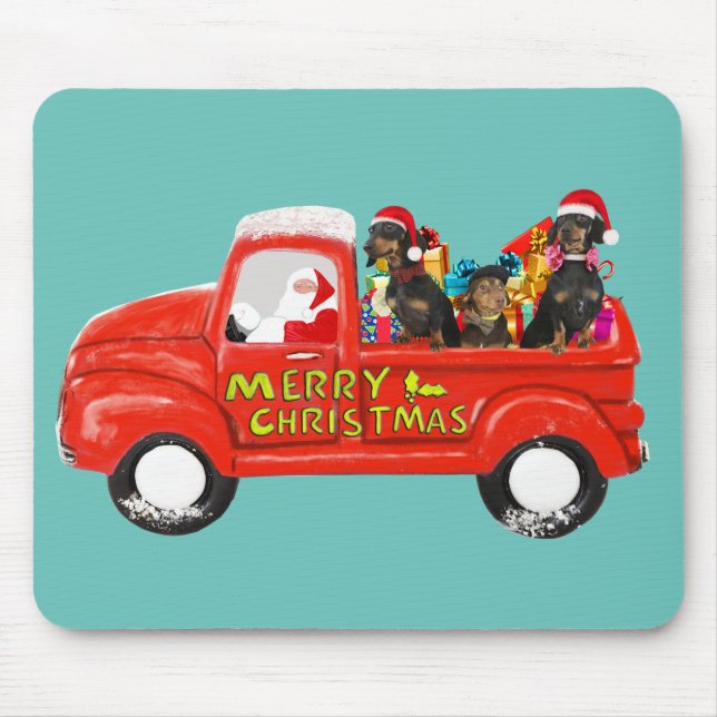 Dachshund Dogs in Christmas Delivery Truck Mouse Mat (Front)