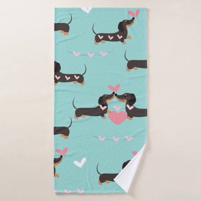 Dachshund dogs in love and hearts seamless pattern bath towel (Bath Towel)