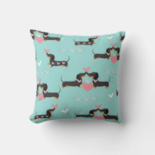 Dachshund dogs in love and hearts seamless pattern cushion