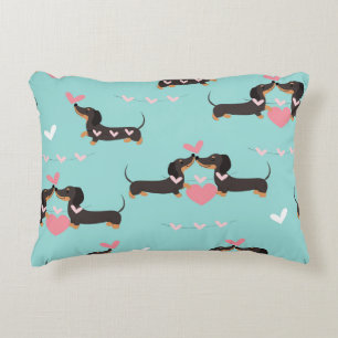 Dachshund dogs in love and hearts seamless pattern decorative cushion