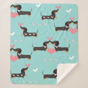 Dachshund dogs in love and hearts seamless pattern sherpa blanket