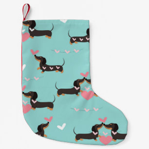 Dachshund dogs in love and hearts seamless pattern small christmas stocking