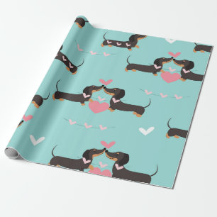 Dachshund dogs in love and hearts seamless pattern wrapping paper