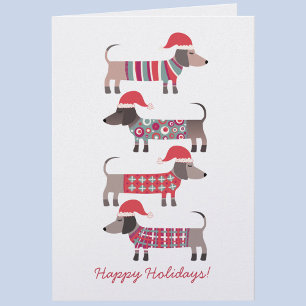 Dachshund Dogs in Santa Hats Christmas Note Card