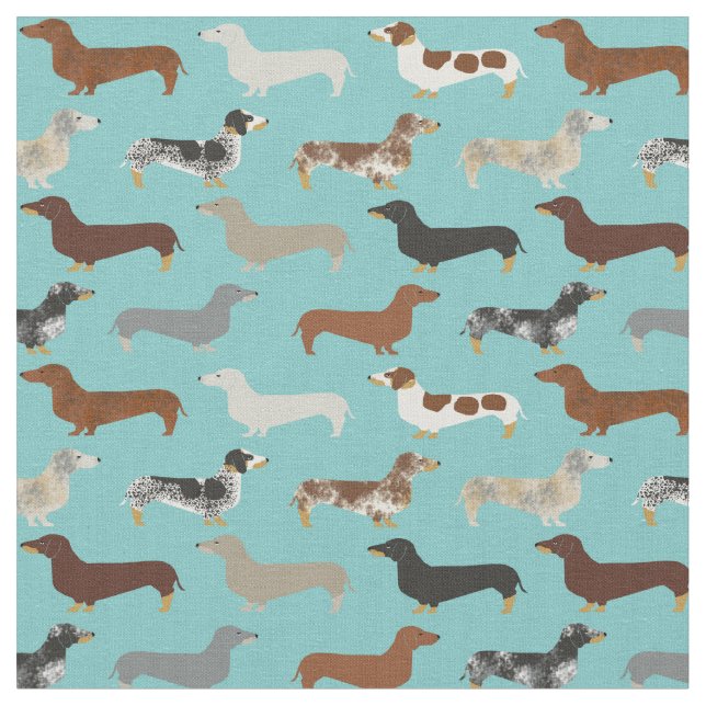 Dachshund dogs light blue fabric (Close Up)