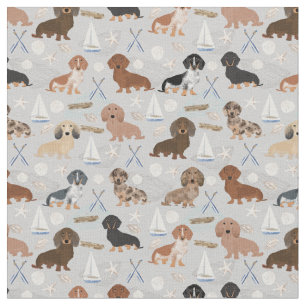 Dachshund dogs nautical grey fabric