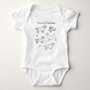 Dachshund Dogs Pets Doodle Funny Black and White Baby Bodysuit