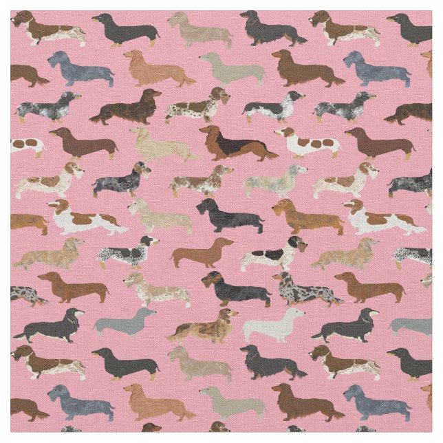 Dachshund dogs pink fabric (Close Up)