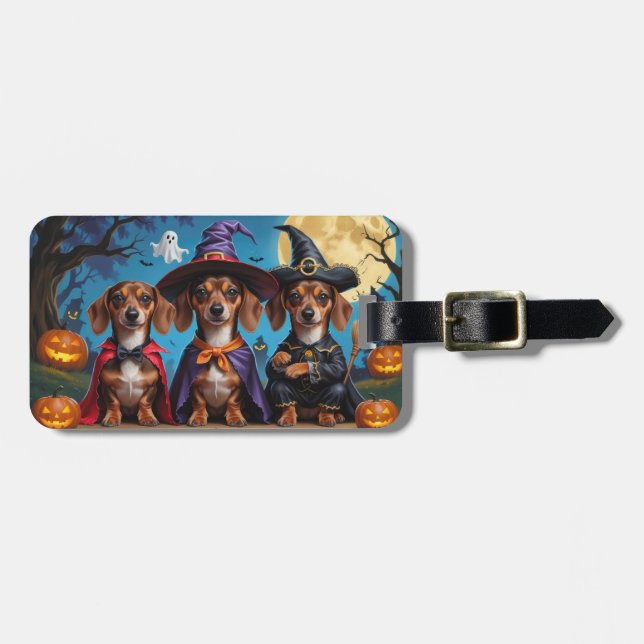 Dachshund Dogs Pumpkin Halloween Funny Luggage Tag (Front Horizontal)