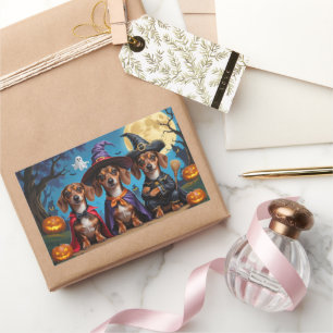 Dachshund Dogs Pumpkin Halloween Funny Rectangular Sticker