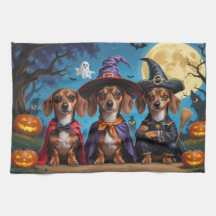 Dachshund Dogs Pumpkin Halloween Funny Tea Towel