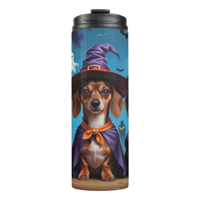 Dachshund Dogs Pumpkin Halloween Funny Thermal Tumbler (Front)