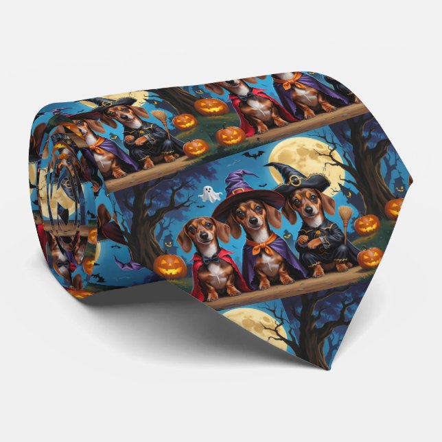 Dachshund Dogs Pumpkin Halloween Funny Tie (Rolled)
