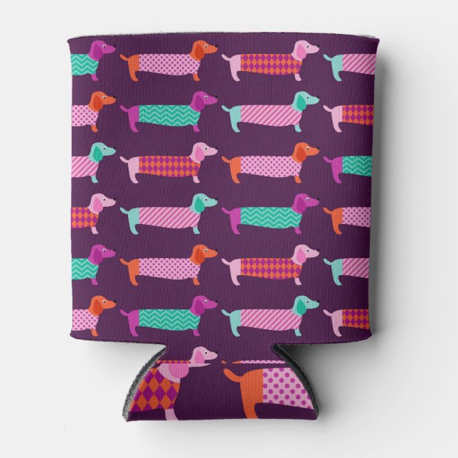 Dachshund Dogs: Seamless Cute Pattern. Can Cooler (Front)