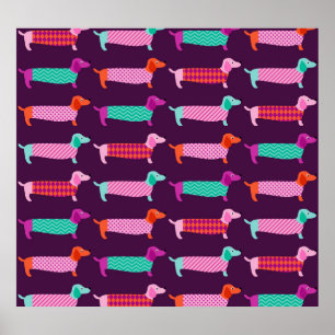 Dachshund Dogs: Seamless Cute Pattern. Poster