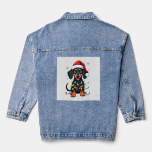 Dachshund Dogs Tree Christmas Sweater Xmas Gifts F Denim Jacket