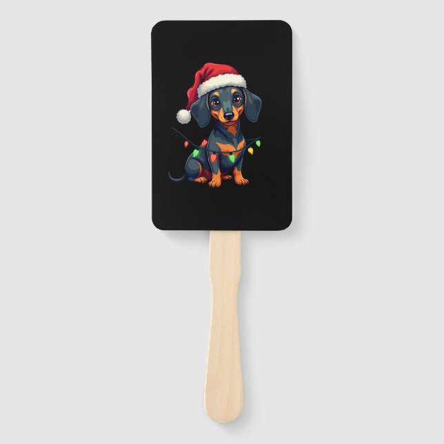 Dachshund Dogs Tree Christmas Sweater Xmas Gifts F Hand Fan (Front)