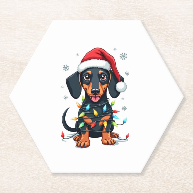 Dachshund Dogs Tree Christmas Sweater Xmas Gifts F Paper Coaster (Front)