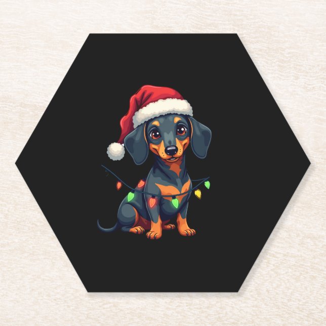 Dachshund Dogs Tree Christmas Sweater Xmas Gifts F Paper Coaster (Front)