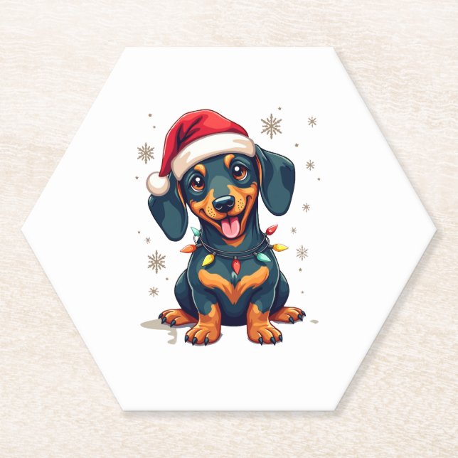 Dachshund Dogs Tree Christmas Sweater Xmas Gifts F Paper Coaster (Front)
