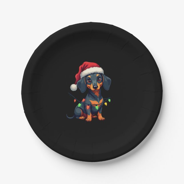 Dachshund Dogs Tree Christmas Sweater Xmas Gifts F Paper Plate (Front)