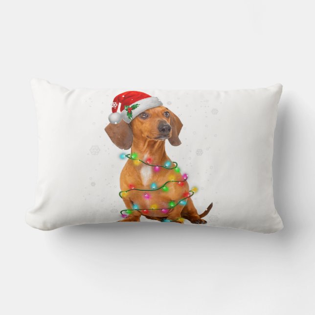 Dachshund Dogs Tree Christmas Sweater Xmas Gifts P Lumbar Cushion (Front)