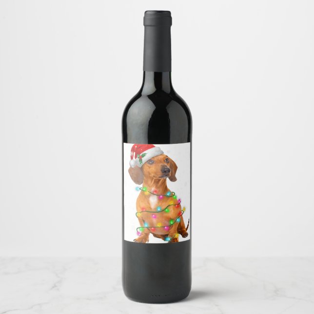 Dachshund Dogs Tree Christmas Sweater Xmas Gifts P Wine Label (Front)