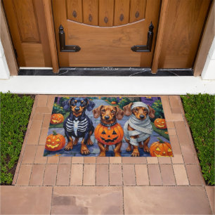 Dachshund Dogs Trick-or-Treating in Halloween Doormat