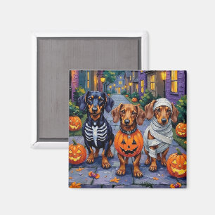 Dachshund Dogs Trick-or-Treating in Halloween Magnet