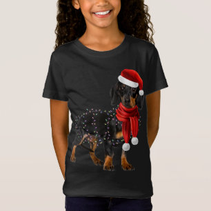 dachshund dogs with tree christmas lights xmas gif T-Shirt