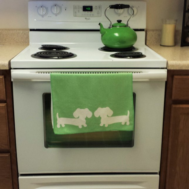 Dachshund Doxie Kitchen Towels (Green dachshund kitchen dish towel - great housewarming gift for dachshund parents)