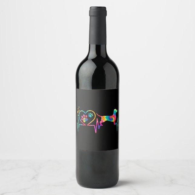 Dachshund Doxie Weenie Mum Dad Heartbeat Gift Wine Label (Front)
