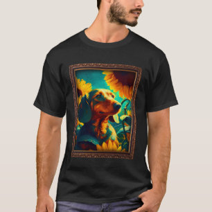 Dachshund Doxie Weenie Painting Sunflower Flower M T-Shirt