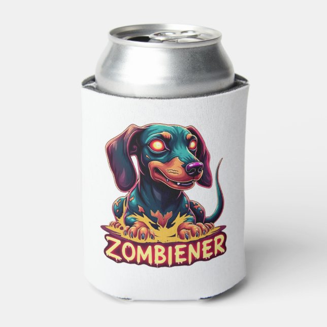 Dachshund Doxie Wiener Sausage Zombie Dog Hallowee Can Cooler (Can Front)