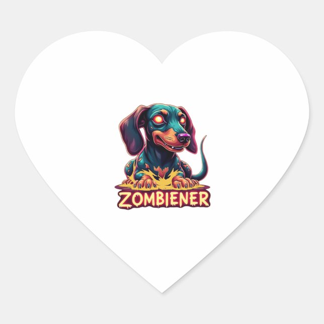Dachshund Doxie Wiener Sausage Zombie Dog Hallowee Heart Sticker (Front)
