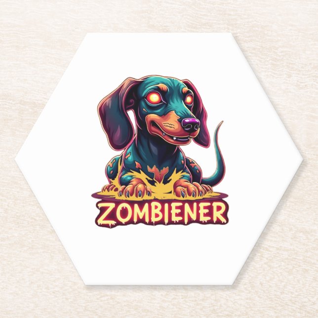 Dachshund Doxie Wiener Sausage Zombie Dog Hallowee Paper Coaster (Front)