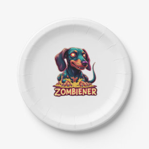 Dachshund Doxie Wiener Sausage Zombie Dog Hallowee Paper Plate