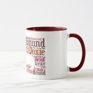 Dachshund Doxie Word Cloud Coffee Mug in Red Brown