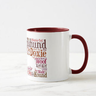 Dachshund Doxie Word Cloud Coffee Mug in Red Brown