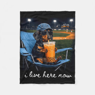 Dachshund drink iced coffee baseball field live fleece blanket