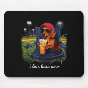 Dachshund drink iced coffee baseball field live mouse mat