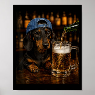 Dachshund Drinking Beer Funny Dog Meme Vintage Poster